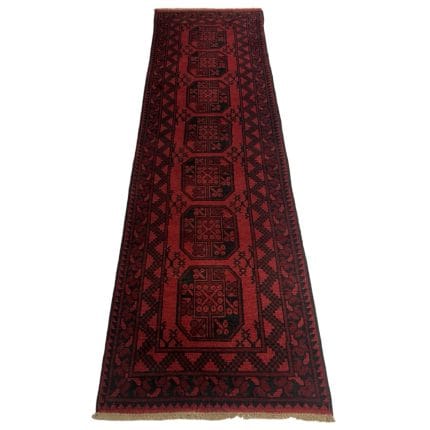 300 x 80 Hand Knotted Red Afghan Elephant Feet Design Runner Rug