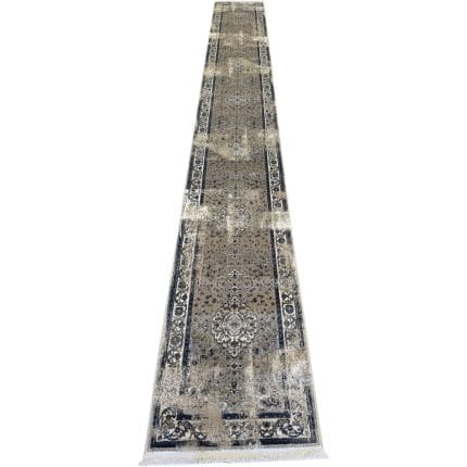 600 x 80cm Vintage Persian Design – Beige Dark Grey Runner Rug