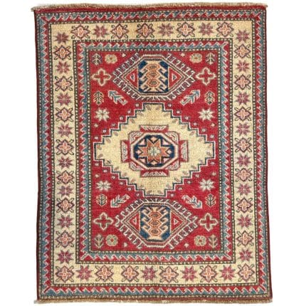 122 x 95cm Hand Knotted Afghan Kazak – Wool Rug