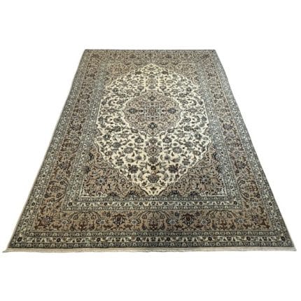 341 x 252cm Hand Knotted Persian Kashan Cream Wool Rug