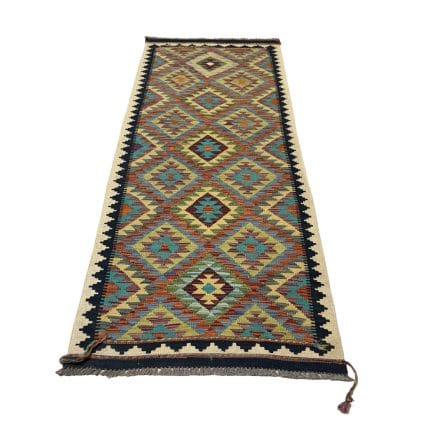 224 x 86cm Hand Woven Afghan Kilim Chobi Runner Rug