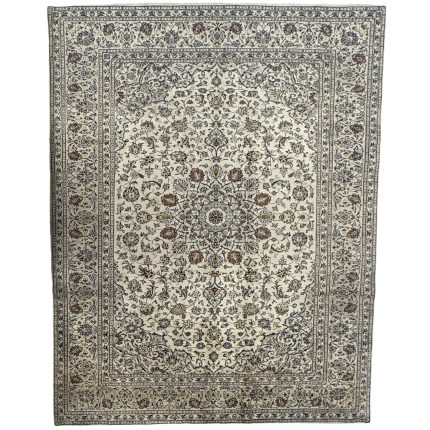 343 x 243cm Hand Knotted Ivory Kashan Persian Rug