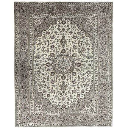 345 x 250cm Hand Knotted Floral Ivory Kashan Persian Rug