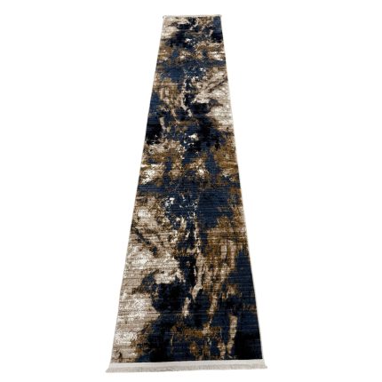 400 x 80cm Turkish Machine Made Modern Blue Beige Runner Rug