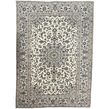 352 x 241cm Hand Knotted Persian Ivory Kashan Wool Rug