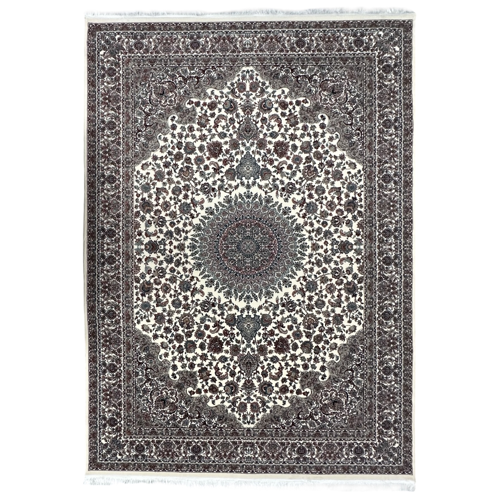 nain 300 x 200 nsns_9 300 X 200cm Premium Persian Nain Medallion Ivory Machine Made Rug - Image 1