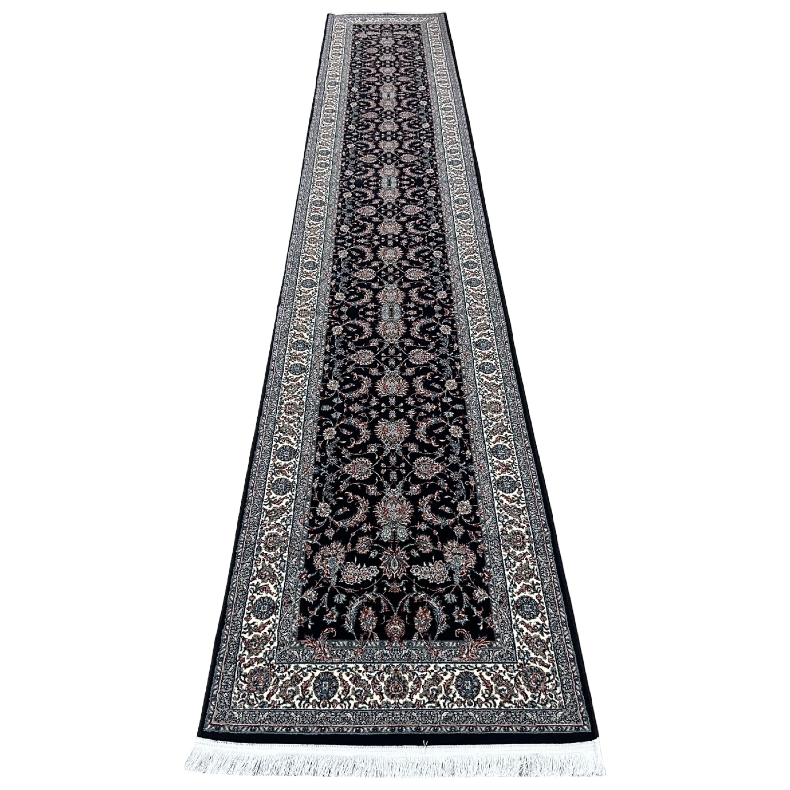 500 x 80 nainee_40 500 x 80cm All Over Floral Persian Kashan Design –Navy Runner Rug - Image 1