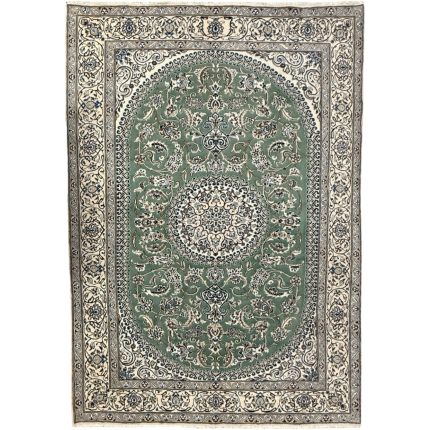 285 x 198cm Hand Knotted Green Persian Nain Silk And Wool Rug