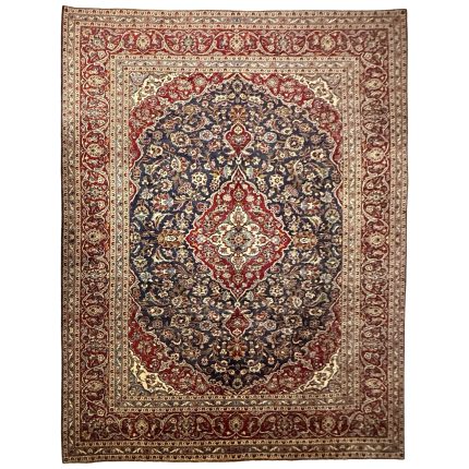 393 x 286cm Hand Knotted Persian Navy Kashan Rug