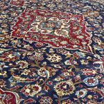 393 x 286cm Hand Knotted Persian Navy Kashan Rug - Image 6
