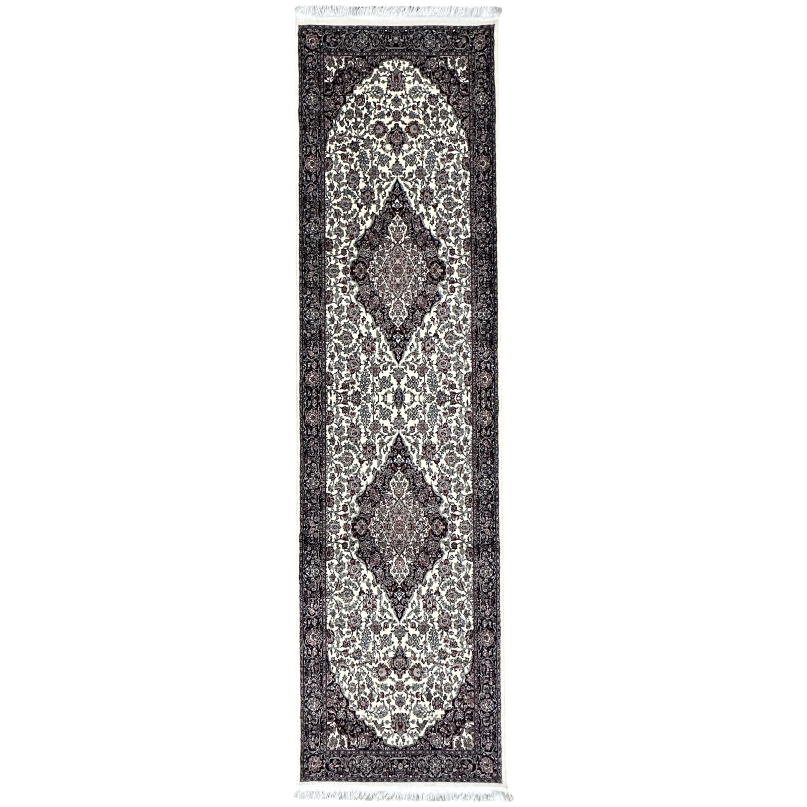 nain sorkh 300983_32 300 x 80cm Fine Persian Kashan Cream Runner Rug - Image 1