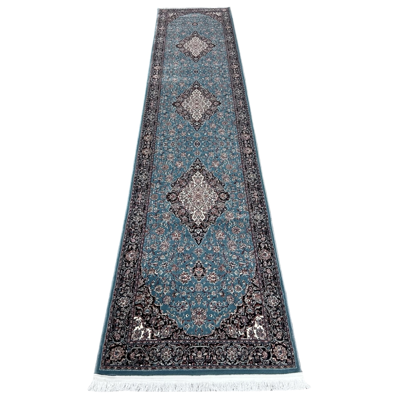 nain sorkh 300983_38 400 x 80cm Persian Kashan Design Blue Runner Rug - Image 1