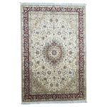 275cm x 186cm Hand-Knotted Vintage Floral Persian Kashan Cream Wool Rug