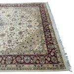 275cm x 186cm Hand-Knotted Vintage Floral Persian Kashan Cream Wool Rug - Image 6