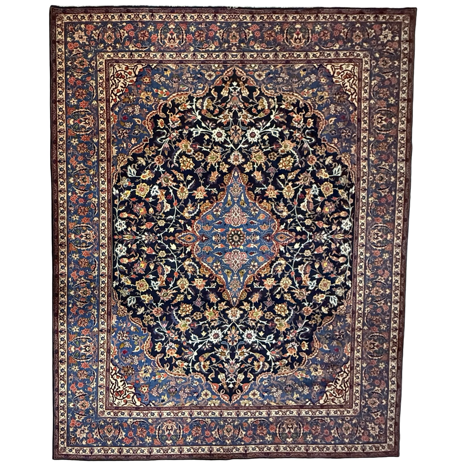 1029w9k29_19-2 395 x 300cm Hand Knotted Navy Persian Sarough Floral Rug - Image 1