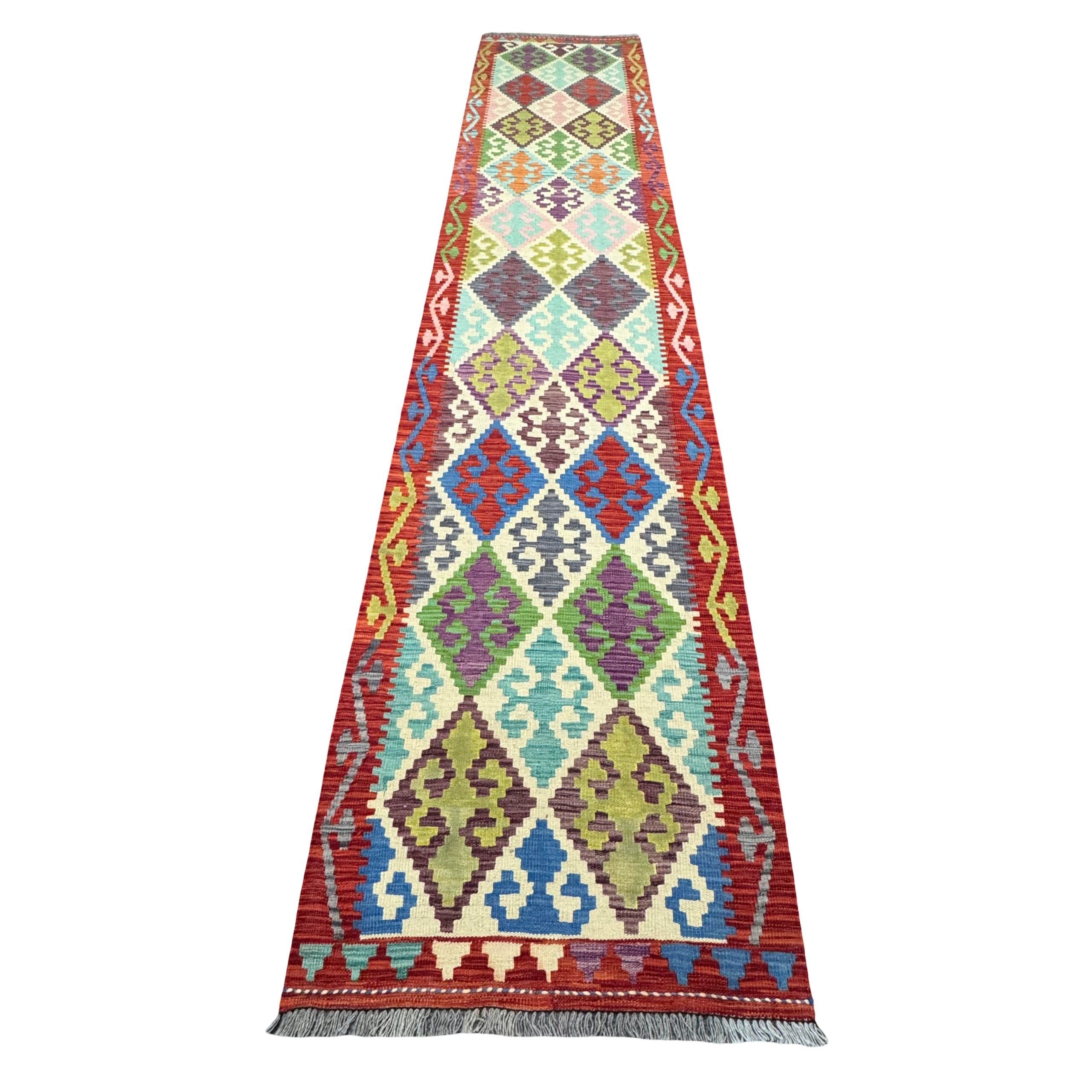 16-395cmx85cm-kilim-image-1-scaled 395cm x 85cm Hand-Woven Afghan Kilim – Runner Rug - Image 1