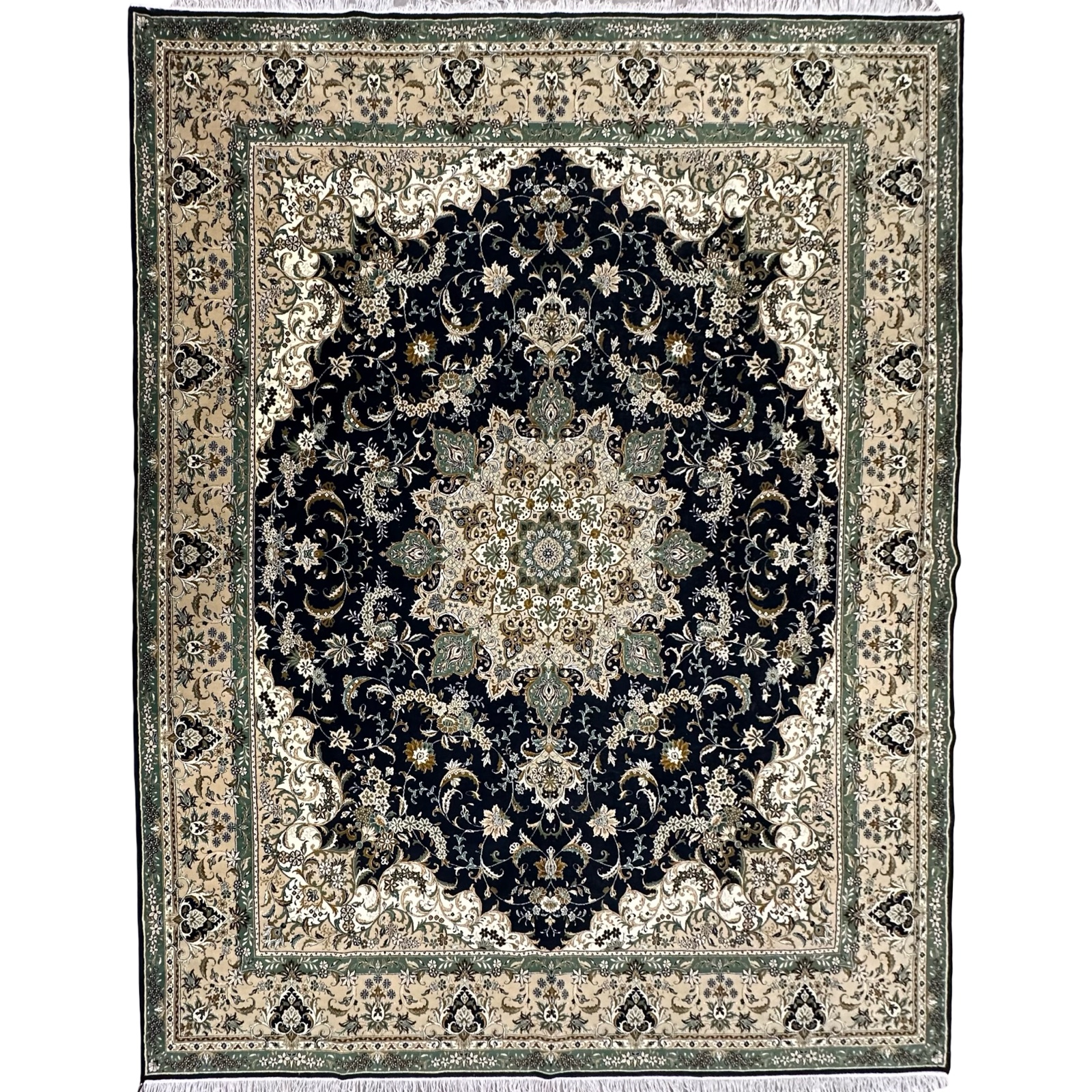 555handttt_28 400 × 300cm Large Size Elegant Floral Medallion Dark Navy Rug - Image 1