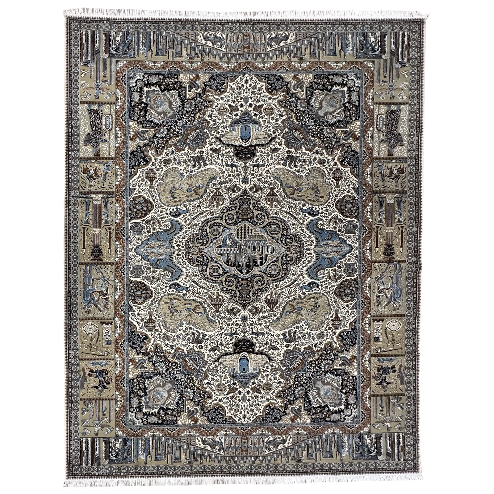 666-bahsbdj_34 400 x 300cm Large Size Persian Kashamar Design in Elegant Beige & Blue Rug - Image 1