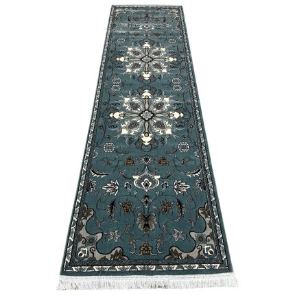 300 x 80 cm Duck Egg Blue Tabriz Floral Medallion Runner Rug