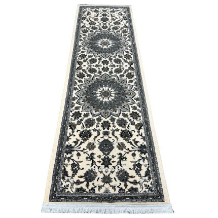 300 x 80 cm Ivory & Grey Floral Medallion Persian Runner Rug