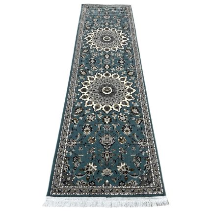 300 x 80 cm Duck Egg Blue Classic Floral Design Runner Rug