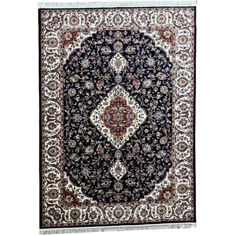 400 x 300cm Dark Navy Iranian Kashan Medallion Design Rug