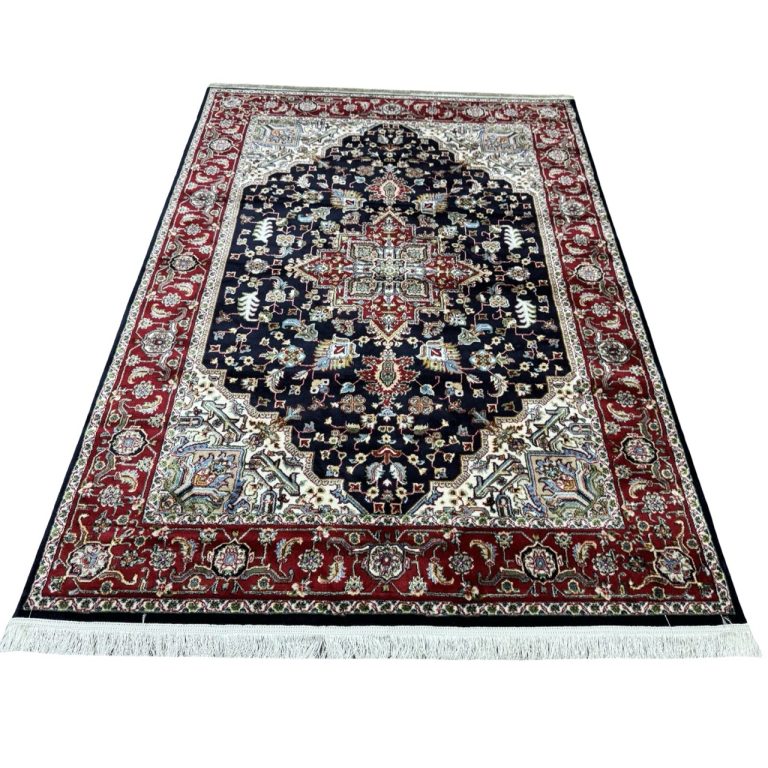 350 x 250cm Dark Navy Iranian Heriz Design Medallion Rug