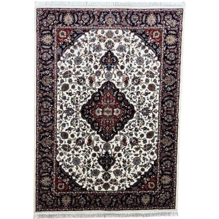 Ivory & Cream Iranian Kashan Medallion Design Rug