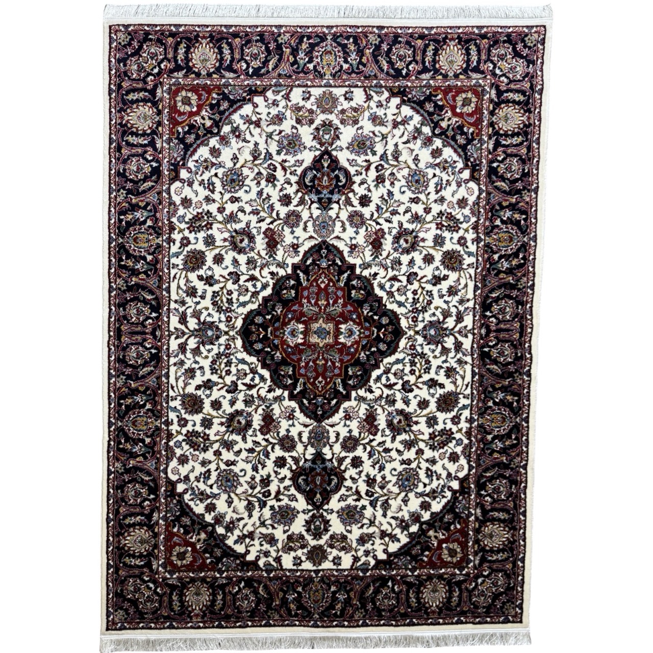CPT-MUS3_19-Large Ivory & Cream Iranian Kashan Medallion Design Rug