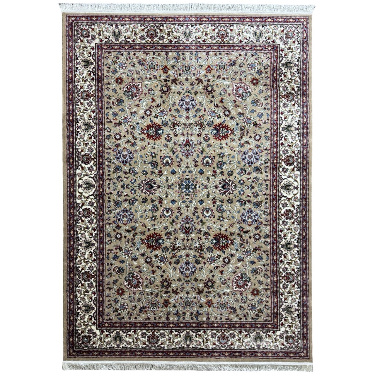 CPT-MUS6_1-Large 350 x 250cm Beige Iranian Kashan All Over Design Machine Made Rug - Image 1