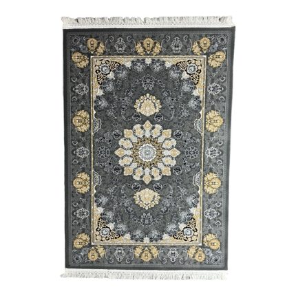 150 × 100cm Charcoal & Gold Persian Floral Medallion Area Rug