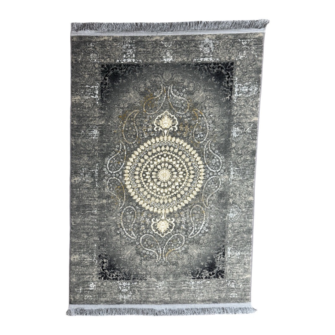 1-Large-6 150 × 100cm Vintage Grey Floral Medallion Rug - Image 1