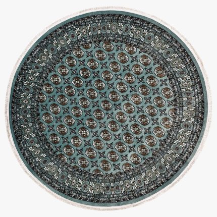 200 x 200cm Duck Egg Blue Bokhara Design Machine Made Round Rug