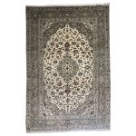 300cm x 198cm Hand-Knotted Floral Persian Kashan Cream Rug