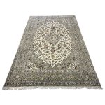 300cm x 198cm Hand-Knotted Floral Persian Kashan Cream Rug - Image 3
