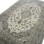 300cm x 198cm Hand-Knotted Floral Persian Kashan Cream Rug - Image 4