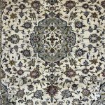 300cm x 198cm Hand-Knotted Floral Persian Kashan Cream Rug - Image 6
