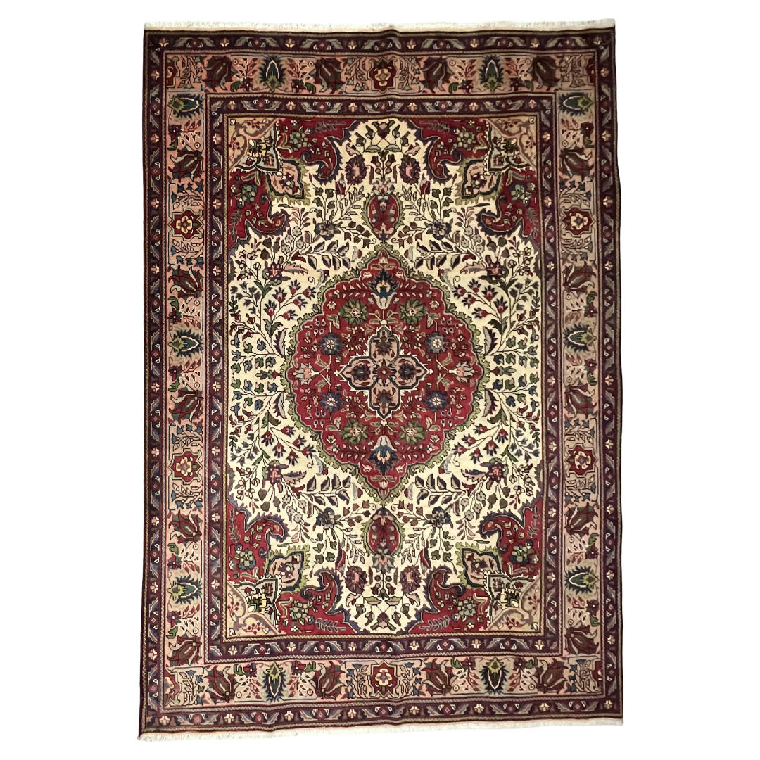 IMG_1208 290cm x 195cm Hand-Knotted Persian Mashad Rug – Classic Red Medallion Design