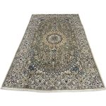 305cm x 197cm Hand-Knotted Persian Nain Rug – Olive Green & Blue Floral Medallion - Image 2