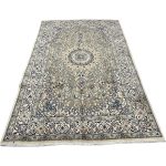 305cm x 197cm Hand-Knotted Persian Nain Rug – Olive Green & Blue Floral Medallion - Image 3