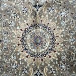 305cm x 197cm Hand-Knotted Persian Nain Rug – Olive Green & Blue Floral Medallion - Image 5