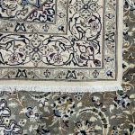 305cm x 197cm Hand-Knotted Persian Nain Rug – Olive Green & Blue Floral Medallion - Image 7