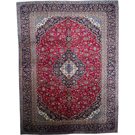 380 x 274cm Hand Knotted Vintage Persian Kashan Wool Rug