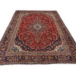 366 x 270cm Hand-Knotted Persian Kashan Rug – Red & Navy Traditional Medallion - Image 2