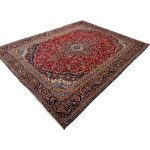 366 x 270cm Hand-Knotted Persian Kashan Rug – Red & Navy Traditional Medallion - Image 4