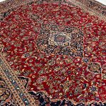 366 x 270cm Hand-Knotted Persian Kashan Rug – Red & Navy Traditional Medallion - Image 5