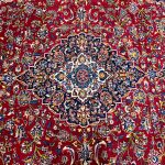 366 x 270cm Hand-Knotted Persian Kashan Rug – Red & Navy Traditional Medallion - Image 6