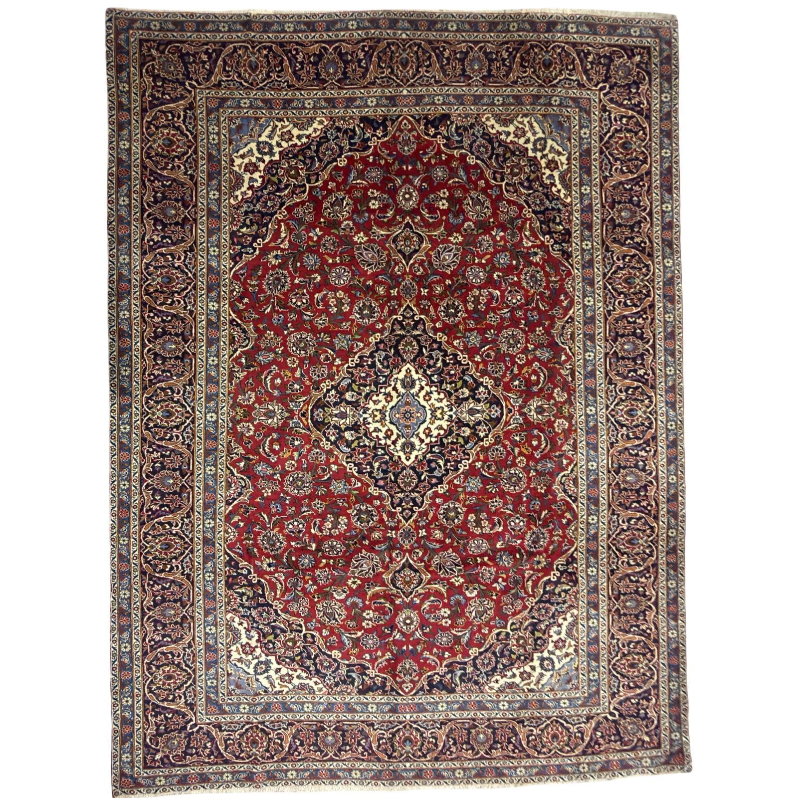 persiann1_1 412 x 270cm Kashan Hand Knotted Persian Rug – Red Medallion Design