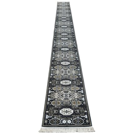 1000 x 80cm Grey Decorative Charcoal Medallion Runner Rug