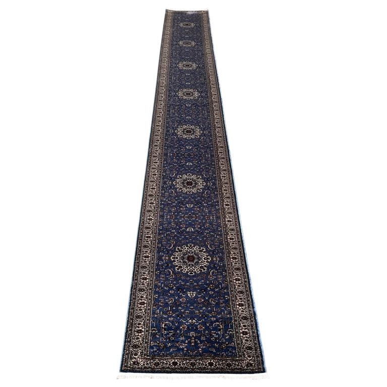 800 x 80cm Blue Oriental Medallion Design Long Runner Rug